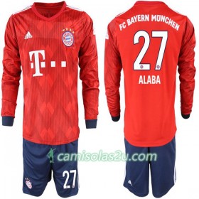 Camisolas de Futebol FC Bayern München Alaba 27 Criança Equipamento Principal 2018/19 Manga Comprida